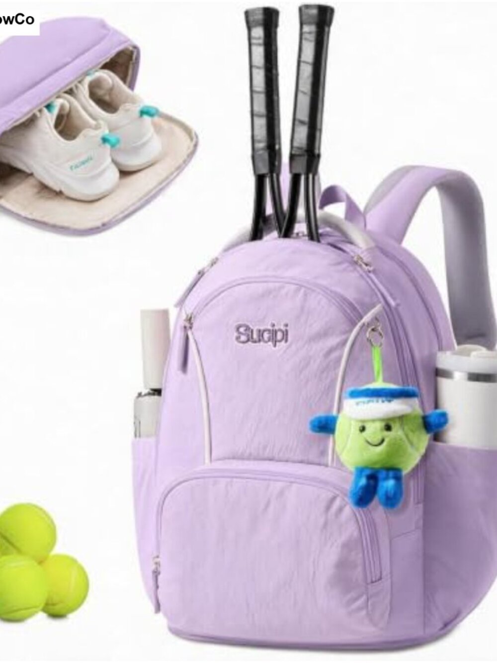 Quilted Tennis Backpack for Women Pickleball Paddle Bag with Shoe Compartment